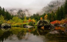 Landscape nature fall lake mist forest mountains pine Custom Gaming Mat Desk