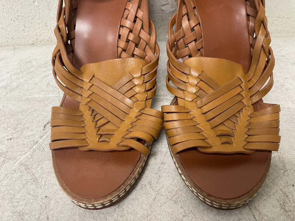 Sandalias Huarache Tory Burch Pecha para mujer talla 8M de cuero marrón con correa al tobillo Foto 3 de 4