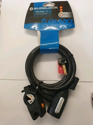 Giant Surelock Flex Key COIL 15 Cable Lock 15mm x 185cm Black//Silver Bike Lock