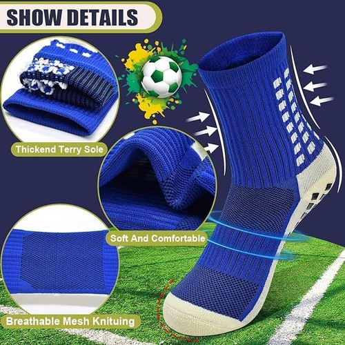 Kids Grip Athletic Socks 4 Pairs Soccer anti Slip Sports Socks for 8-12 Years - Picture 3 of 8