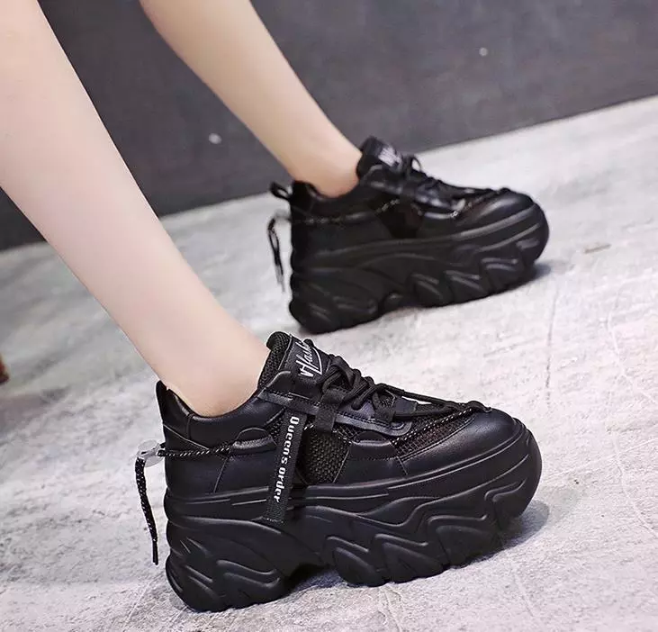 Womens Casual Lace Up Platform Sneakers Sports Wedge High Heels Shoes  Creepers