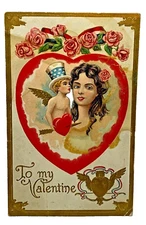 Valentine Postcard S B 260 Patriotic Uncle Sam Kissing Model Roses Heart Posted