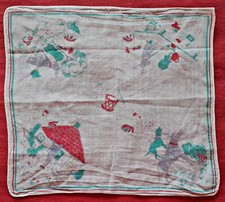 HANDKERCHIEF VINTAGE AUTHENTIC KIDS TALES CARTOON TOWN MUSICIANS BREMEN COTTON