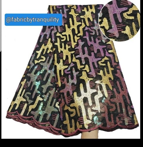 African Lace Fabric 5 Yards 2021 Multicolor Sequin Embroidery French Rashel Net - Picture 4 of 6