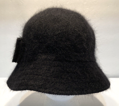 Nine West Black Wool Blend Bucket Hat with Bow