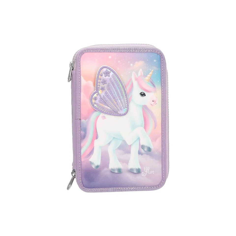 Ylvi 3-Fach Federtasche mit appliziertem Flügel inkl. Stifte