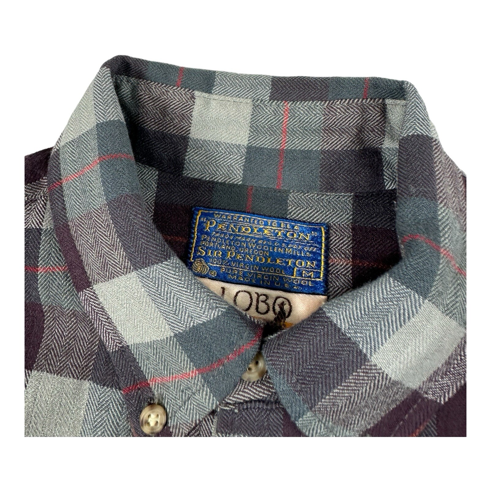Pendleton Gray Purple Checked Lobo Wool Button Fr… - image 4