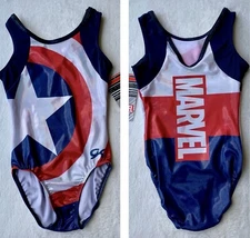 New GK ELITE Captain Marvel AMERICAN SHIELD Leotard GYMNASTICS SuperHero  AXS