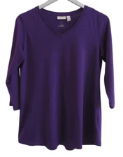 LOGO Lori Goldstein Purple V-Neck 3/4 Sleeve "The Tee" Top Sz S