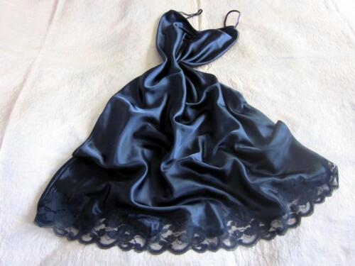 Black Satin Slip M Nightdress Nightie Chemise Lacy Slinky 34-37-ish bust NEW - Picture 1 of 12
