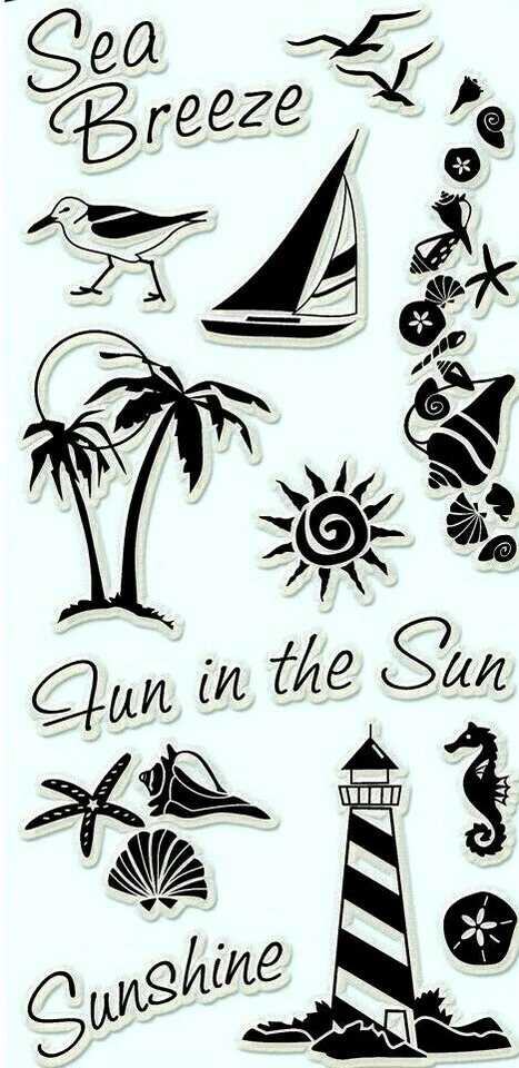 Conjunto de selos de acrílico transparente Coastal Beach por Inkadinkado 97521 NOVO! - Imagem 2 de 4