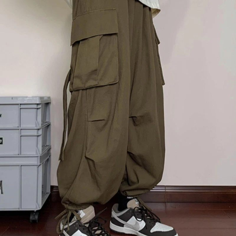 Hip Hop Overalls Mens Straight Baggy Wide Leg Trouser Street Casual Cargo Pants