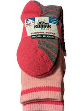 2 PAIR GIRLS KODIAK KIDS THERMAL SOCKS WOOL BLEND SIZE LARGE 4-10  PINK /GRAY