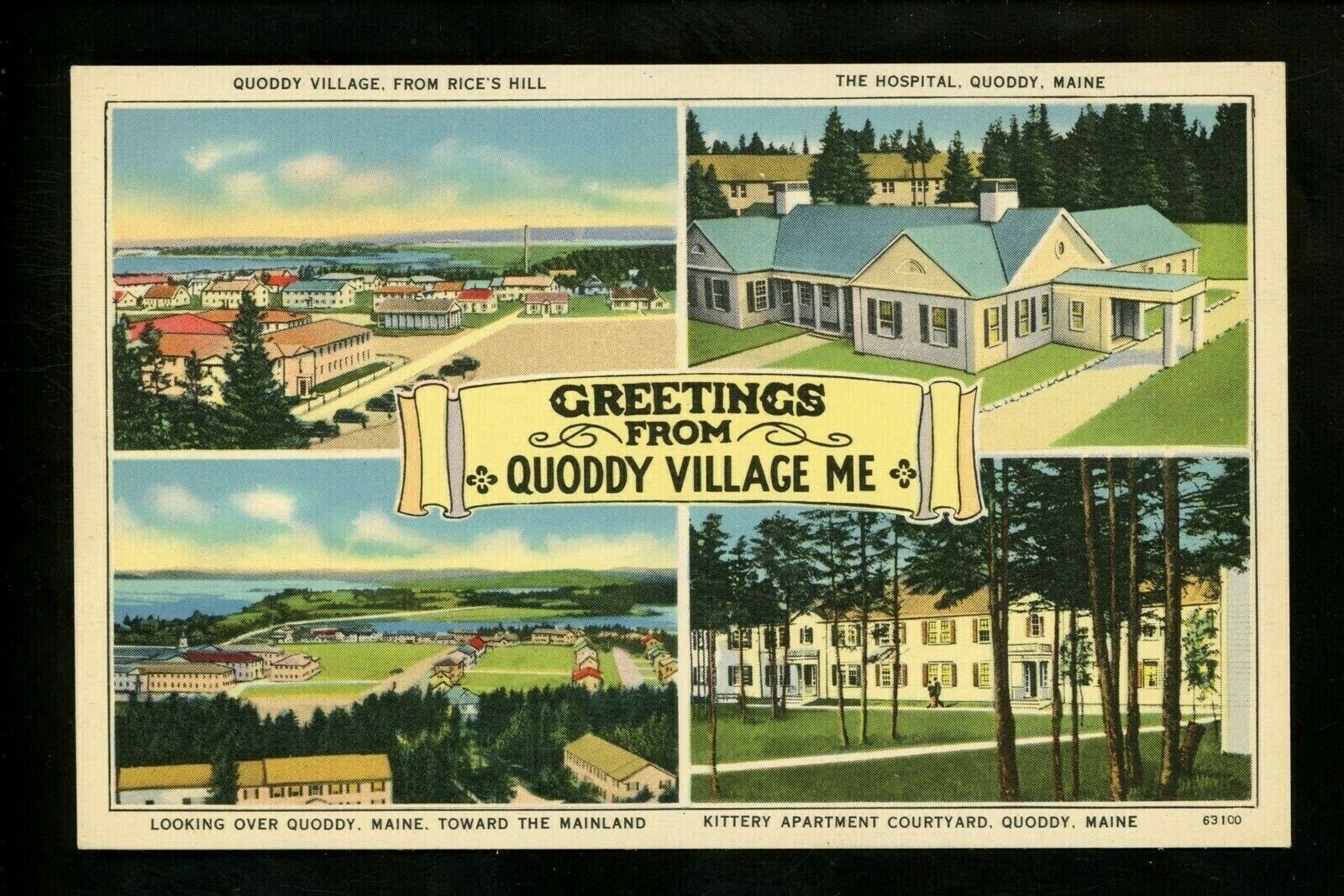 Maine ME postcard Quoddy Village hospital Kittery Apartments linen