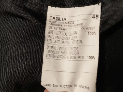 Sisley Benetton Mens Vera Pelle Black Leather Button Closure Jacket Romania M/48 - Picture 12 of 12