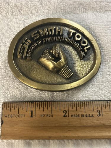 Vintage 1980's Smith Tool Brass Belt Buckle Oilfield Smith International