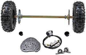 Go Kart Rear Axle Assembly Complete Wheel Hub Kit 6 Tires Rims