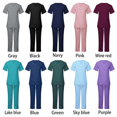 Medizinische Frauen Pflege Peeling Anzug V-Ausschnitt Krankenschwester Uniform T-Shirt Oberteile Hose Set Neu - Bild 6 von 22