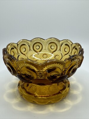 L.E. Smith Moon and Stars Amber Footed Glass Small Candy Dish Bowl