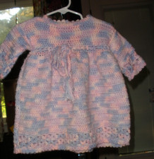 Vintage Hand Crocheted Pink  Blue Baby Dress 6 Months