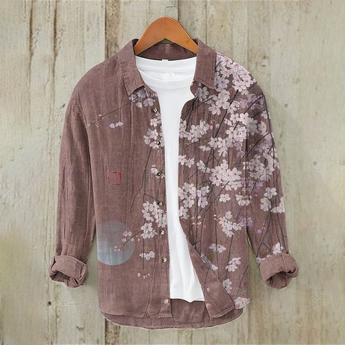Camisa Top Para Hombres Estampada Mangas Largas Blusa China Abotonada Algodón Lino Prendas para el torso - Imagen 8 de 31