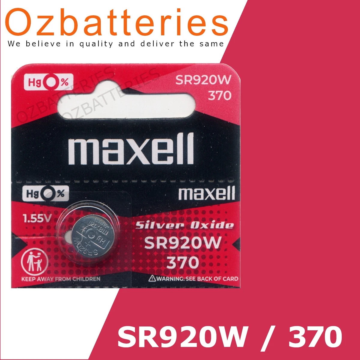 1pc SR920W, 370, SR920 Maxell Silver Oxide Battery 1.55V made in Japan 12-2030
