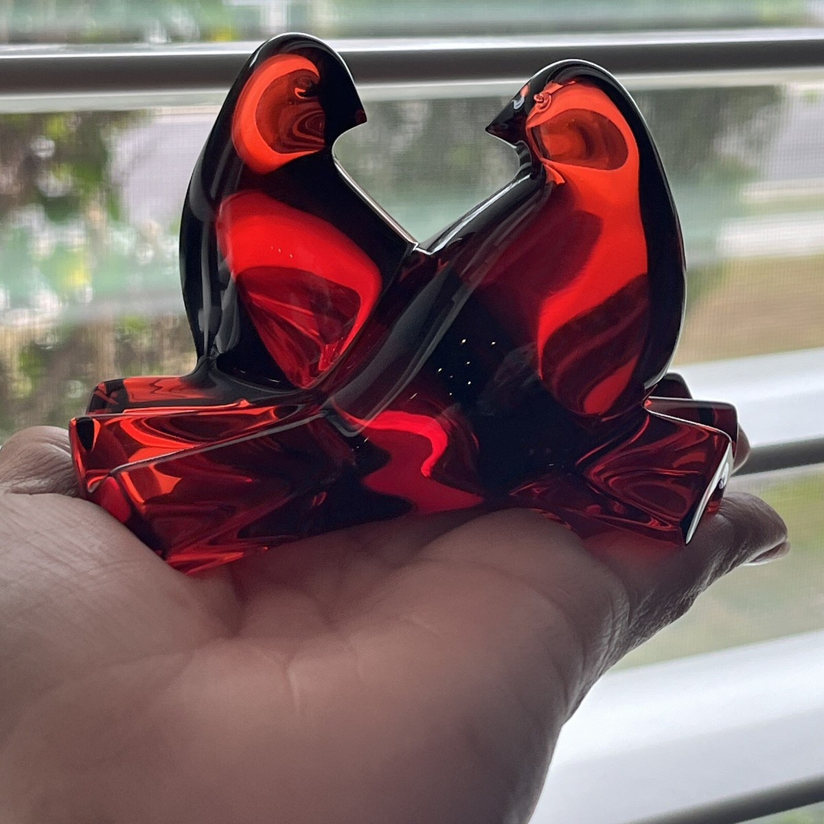 Baccarat Love Birds Red Crystal Figurine, brand stamped on bottom