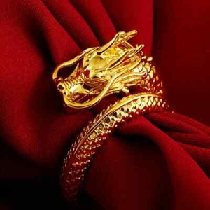 Authentic Elegant 24K .9999 Fine Yellow Gold Plated Jewelry Auspicious Dragon Open Ring
