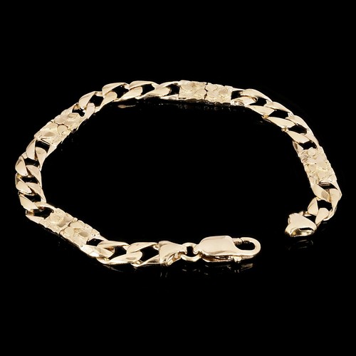 14k Yellow Gold Solid Cuban & Nugget Link Chain Bracelet 8" 6.5mm 12.4 grams - Picture 5 of 9