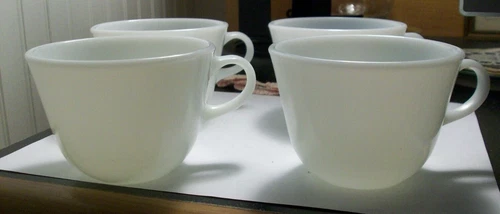 Set 4 vintage PYREX Corning white glass coffee tea cups  Great Size NEW Unused