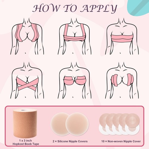 Boob Tape Breast Lift Tape for Large Breasts with 2 Pcs Nipple Covers Invisib... - Picture 3 of 6