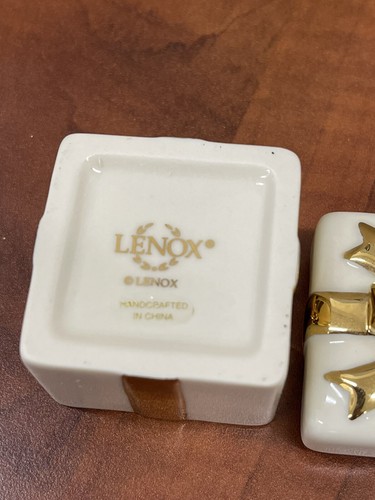 Lenox Porcelain Ivory Gold Ribbon Bow Trinket Engagement Ring Gift Box Keepsake - Picture 4 of 11