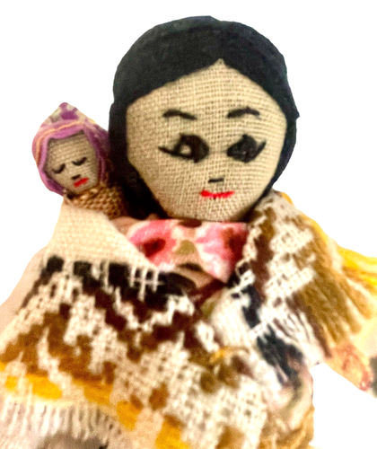 Peruvian Folk Art Cloth Rag Doll Handmade Artisan Lady with Baby 7” Tall - Picture 2 of 7