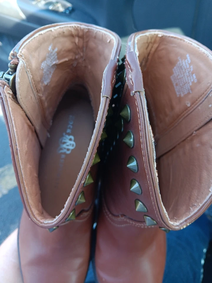 Rock Republic Botas Mujer 7.5 M Marrón Tobillo Tachonado Billie Cremallera Lateral Western Foto 3 de 4