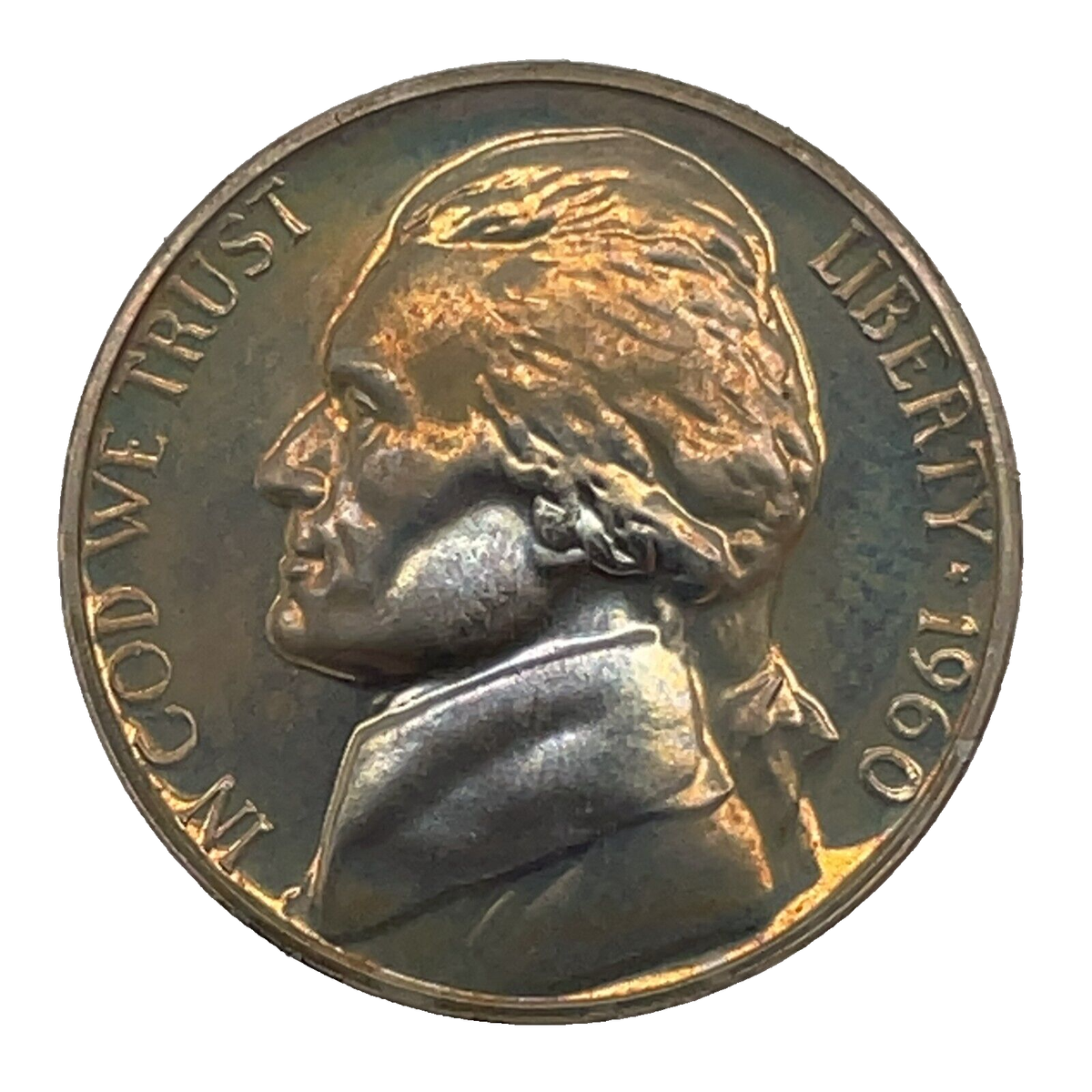 洋楽 Nickel Piece KD & CEBO 1960 Jefferson Nickel GEM PROOF Golden - Blue Color Toned 5c