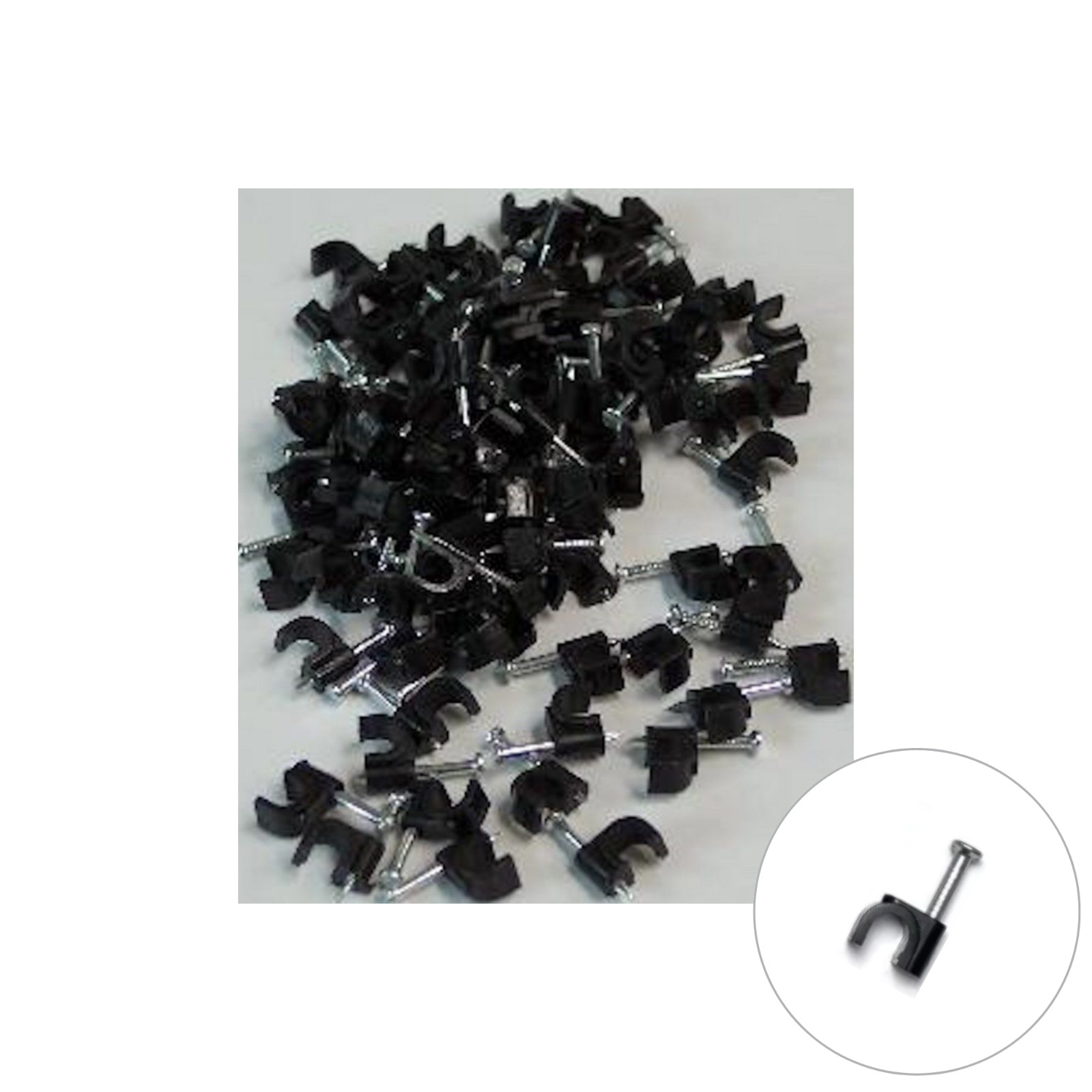 Black Cable Clips 5mm with Fixing Nails - Pack of 100