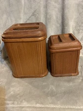 Teak Wood Mid Century Modern 2 Piece Canister Set by Kalmar Designs Vintage READ