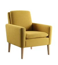 Arm Chair Accent Single Sofa Linen Fabric Upholstered Living Room Citrine Yellow