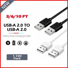 1-100 LOT USB A Male to A Male Cable - High Speed Data Transfer Charger 3,6,10'