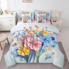 Erosebridal Vintage Floral Full Comforter Set Sheetspink And Blue Flower