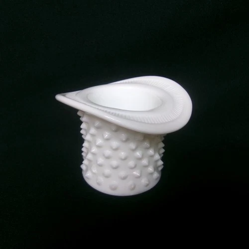 Charming Vintage Hobnail Milk Glass Top Hat Trinket Dish or Toothpick Holder