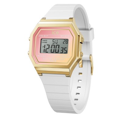 Ice Digit Retro Uhr mit rosa Zifferblatt und weißem Armband 022716