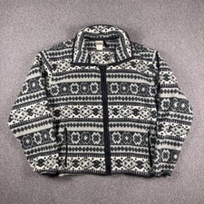 Vintage LL Bean Fleece Jacket Mens Large Black White Navajo Aztec Made In USA