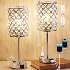 Table Lamps for Bedroom Set of 2-Crystal Table Lamp with USB C A Ports  AC O...