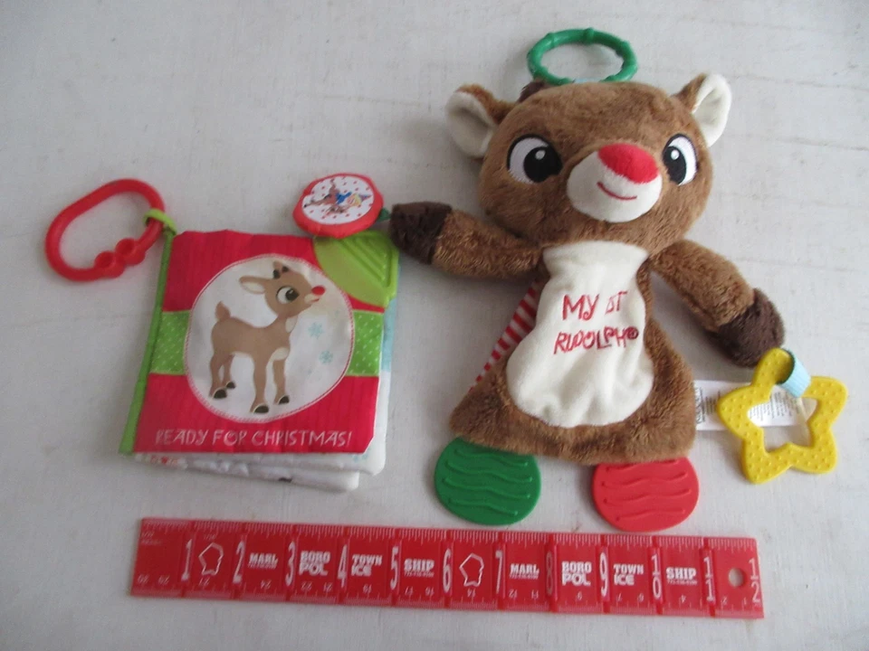 My 1st Rudolph XMAS Baby Toy Sensory Lovey  & Book Tummytime Plush Toy - Image 2 of 4