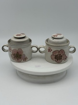 2 x DENBY GYPSY DECKEL SUPPENSCHÜSSELN & GRIFFE VINTAGE SELTEN SET ROSA BLUMEN SEHR GUTER ZUSTAND!