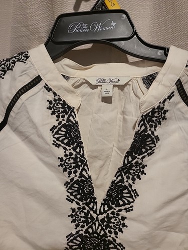 Top tunica donna The Pioneer L blusa bianca ricamata boho, nuovo con etichetta - Foto 3 di 12