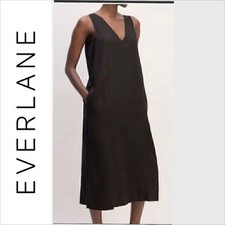 NWT Everlane The Linen V-Neck MIDI  Dress Black  Size 14