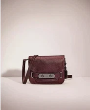 Coach Mini Swagger Square Pebbled Leather Shoulder Bag Turn Lock Crossbody Logo