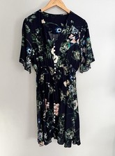 Unbranded Women’s Floral Dress L Flowy Short Sleeve Lightweight Blue Navy